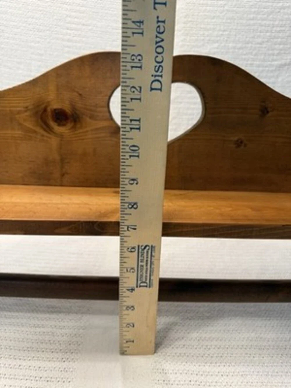 Vtg Solid Wood Wall Shelf Quilt Rack Hanging Bar  37.5” Heart Cutout Cottagecore